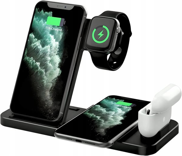 4-i-1 trådløs induktiv oplader til Apple 2x iPhone Watch AirPods QI