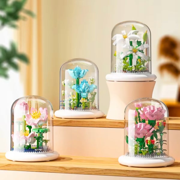Byggklossar blomsterbukett klossset blomma i kupol 570 delar