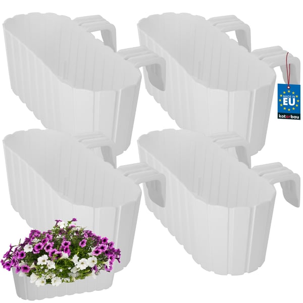 KOTARBAU Balkongblomkruka för räcke oval rustik vit 400 mm 4-set