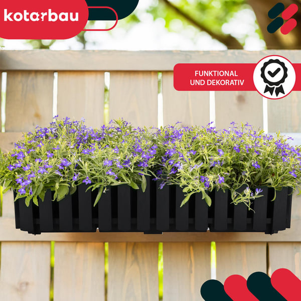 Blomkruka balkonglåda för balustrad terrassblommor antracit 60 cm 2 st