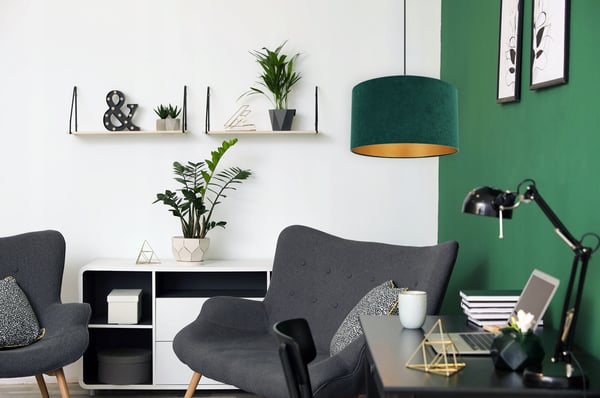 HÆNGENDE LAMPE LOFTSKRONE GYLDEN FLØJLSSKÆRM