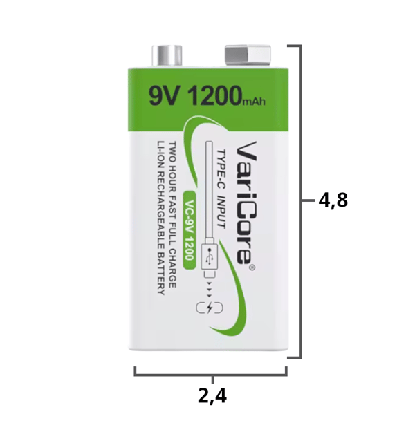 Genopladeligt battericelle VariCore VC-9V 1200-USB 9V Li-ion 1200mAh