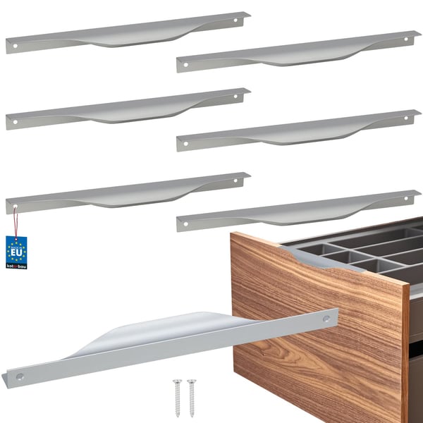 KOTARBAU Moderna møbelgreb i aluminium med sølvkant 256/276 mm sæt á 6 stk