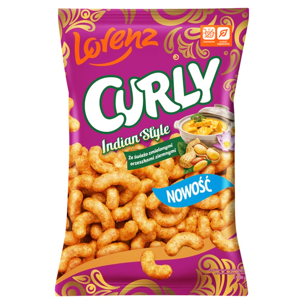Lorenz lockiga majschips med färska gröna jordnötter och currysmak 100g