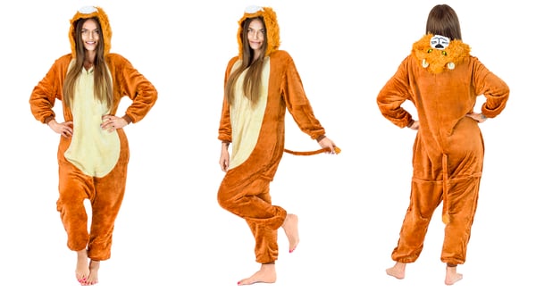Varm herrepyjamas løve kigurumi voksen heldragt m Løvekostume - L