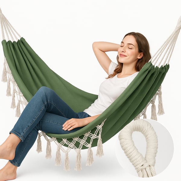 Boho-puutarhariippumatto Brasilialainen makramee kahden hengen vihreä iso lepotuoli XXL