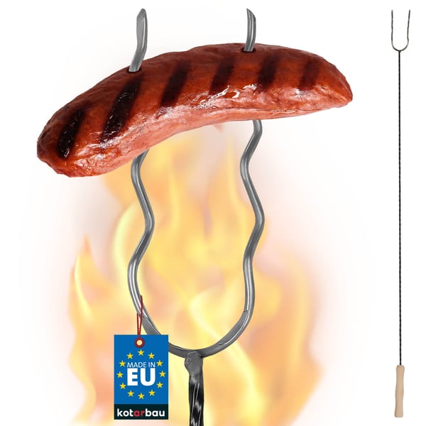 Kotarbau® Grillihaarukka, Kaksipiikkinen Grillaushaarukka, Aaltoileva Makkaratikku, 100 CM