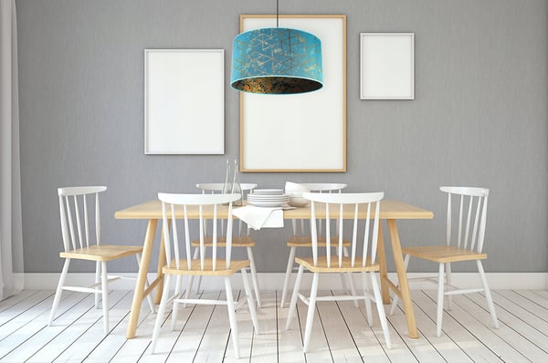 HÆNGELAMPE, LOFTKRONE, LAMPESKÆRM, GULDMØNSTER