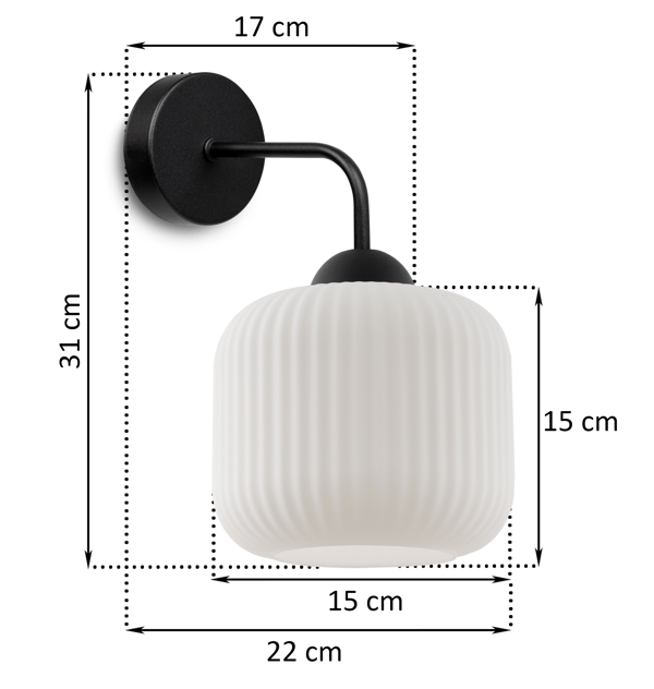 RIFFLE VÆGLAMPE SORT 1 FLAD HVID CYLINDERPLADE E27