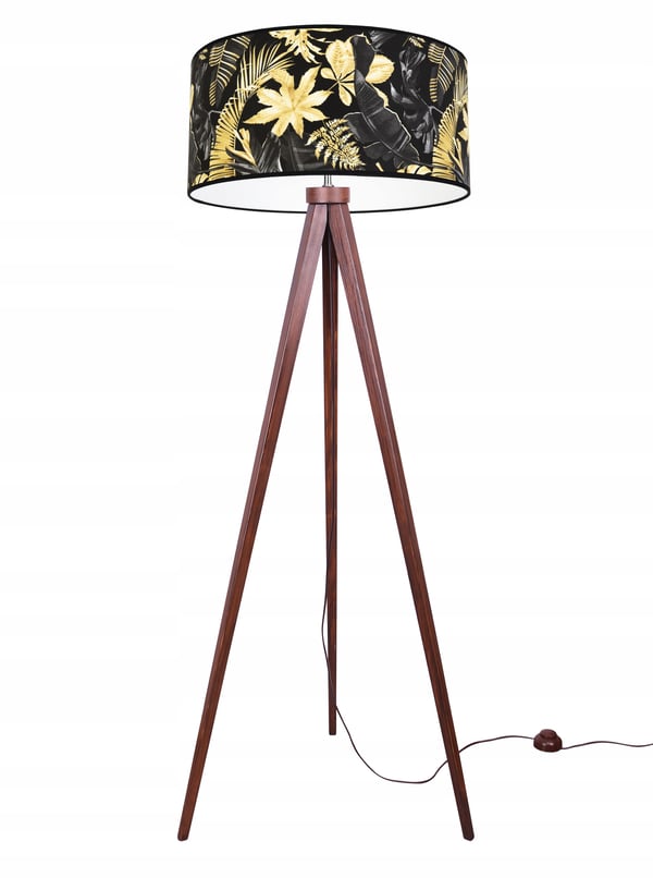 GULVLAMPE MED TRIPODSKÆRM GYLDNE BLOMSTER LED