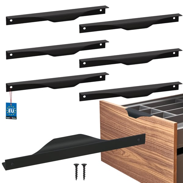 KOTARBEAU® Modern Edge møbelgreb aluminium mat sort 192/212 mm sæt á 6