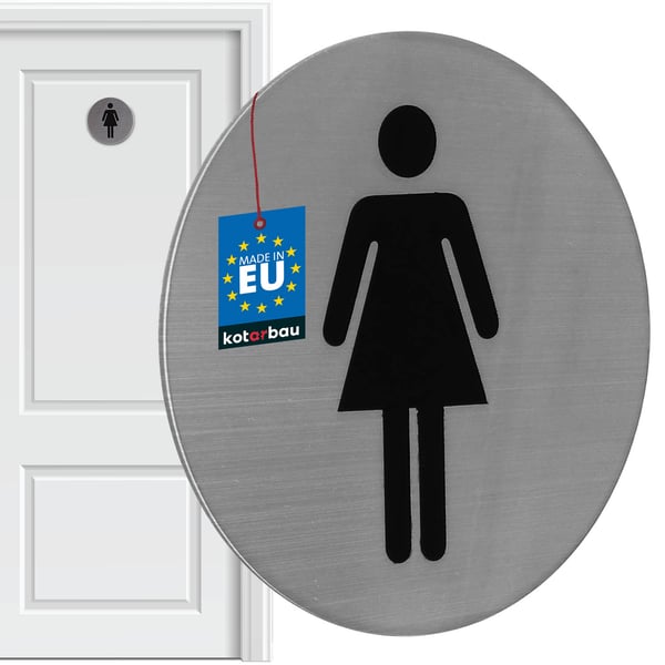 KOTARBAU® Dametoiletdørskilt piktogram rundt selvklæbende rustfrit stål 7 x 7 cm