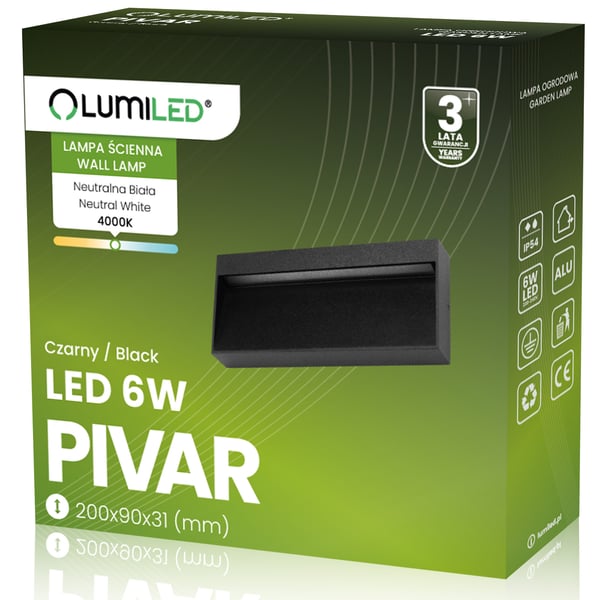 Ulkopuutarhavalaisin, Julkisivuseinävalaisin, 6 W LED IP54, PIVAR LUMILED