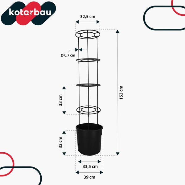 Kruka för tomatodling med stege för balkong, svart, 39 cm, 5-pack