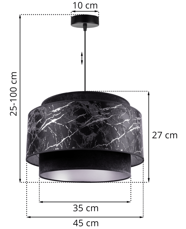 Loftlampe med hængende lysekrone, lampeskærm, sort