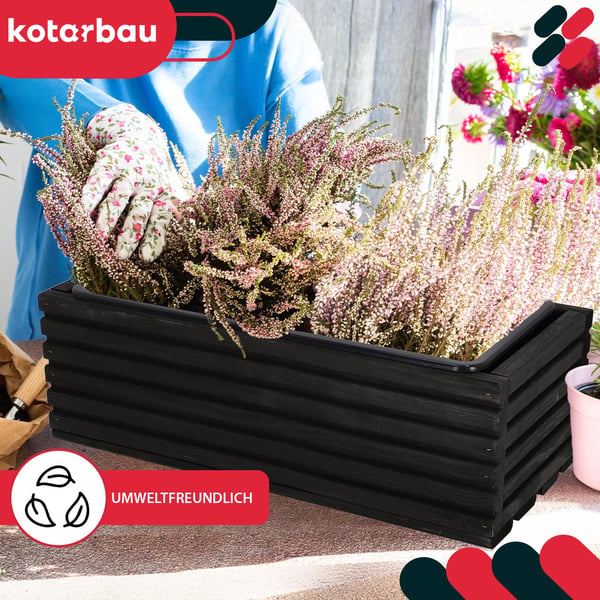 Kotarbau® Kukkaruukkulaatikko Puinen puutarhakasvilaatikko terassille ja sisäkkeellä Musta 44 x 20 CM