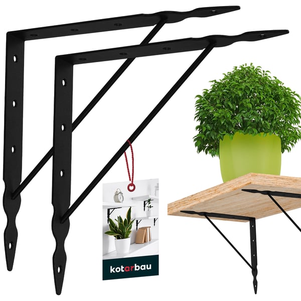KOTARBAU® 2 stk. hyldekonsoller forstærket sort stål 250 x 250 mm trekantet hyldeskinne