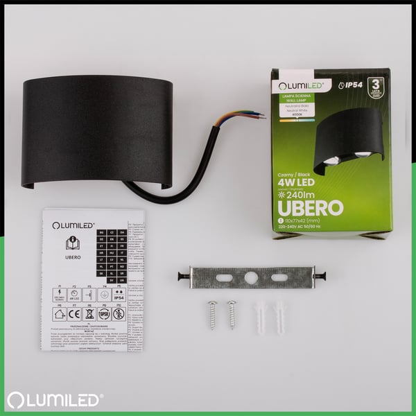 UBERO LUMILED ulkopuutarhavalaisin, 4 W LED IP54, ylä-/alaosa, julkisivuseinävalaisin