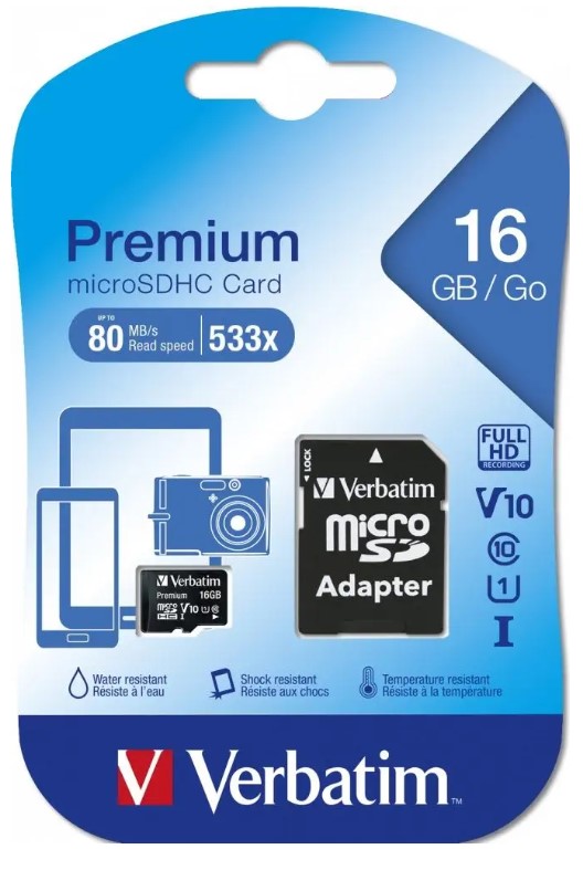 Verbatim 16GB luokka 10 MicroSDHC-muistikortti + sovitin