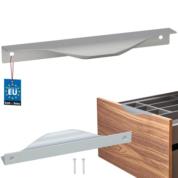 Moderne møbelgreb i aluminium med sølvkant, 160/180 mm