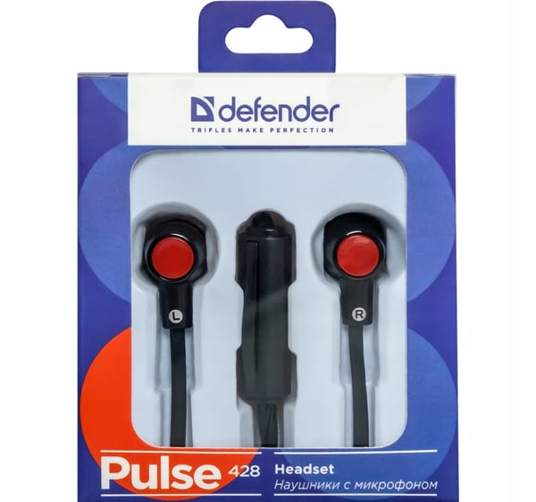 Defender Pulse 428 in-ear-hörlurar med mikrofon, 4-stifts, svarta och röda