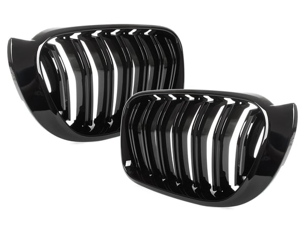 BMW X3 F25 14-17 gitter mellem forlygterne (nyrerne) venstre + højre sæt SORT GLOSSY DOBBELT BAR