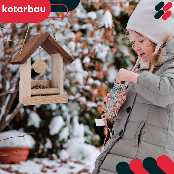 KOTARBAU® Ophængt fuglefoderautomat åben kasse til altan/have træ 270 x 230 x 135 mm + foder 0,5 kg