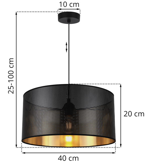 ASTI SORT HÆNGELAMPE 1 FLAD SORT OG GULD LAMPESKÆRM 40CM