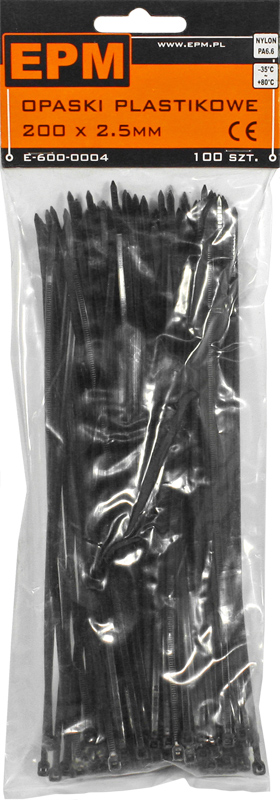 Plastbånd PA6.6 100 stk. sort 350*4.8 - E-600-0006
