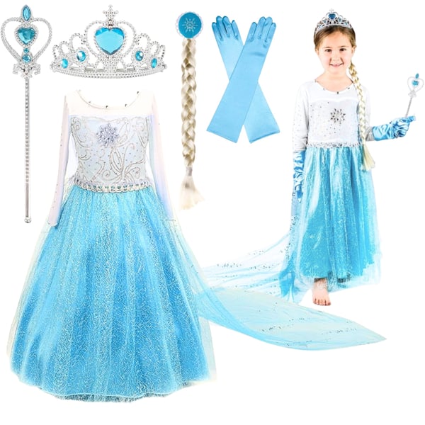 Elsa kostume kostume fest karneval prinsesse kjole pige gallafest