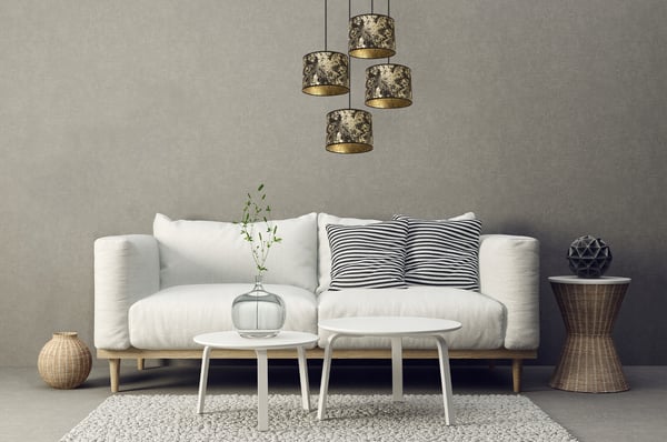 HÆNGELAMPE, LOFTKRONE, LAMPESKÆRM, GULDMØNSTER