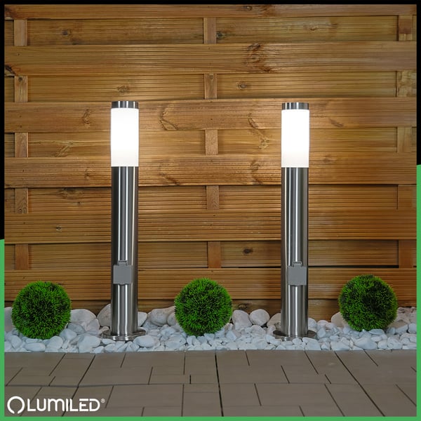 Trädgårdslampa utomhus E27 INOX stolpe 65cm med uttag 230V Lilium LUMILED