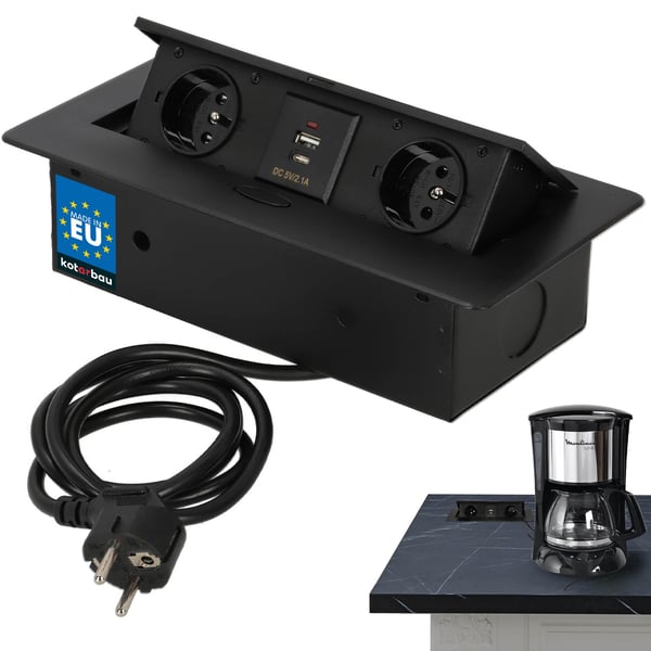 KOTARBAU® Indbygning bænkuttag Kombibox 2 udtag 230V + USB A+C