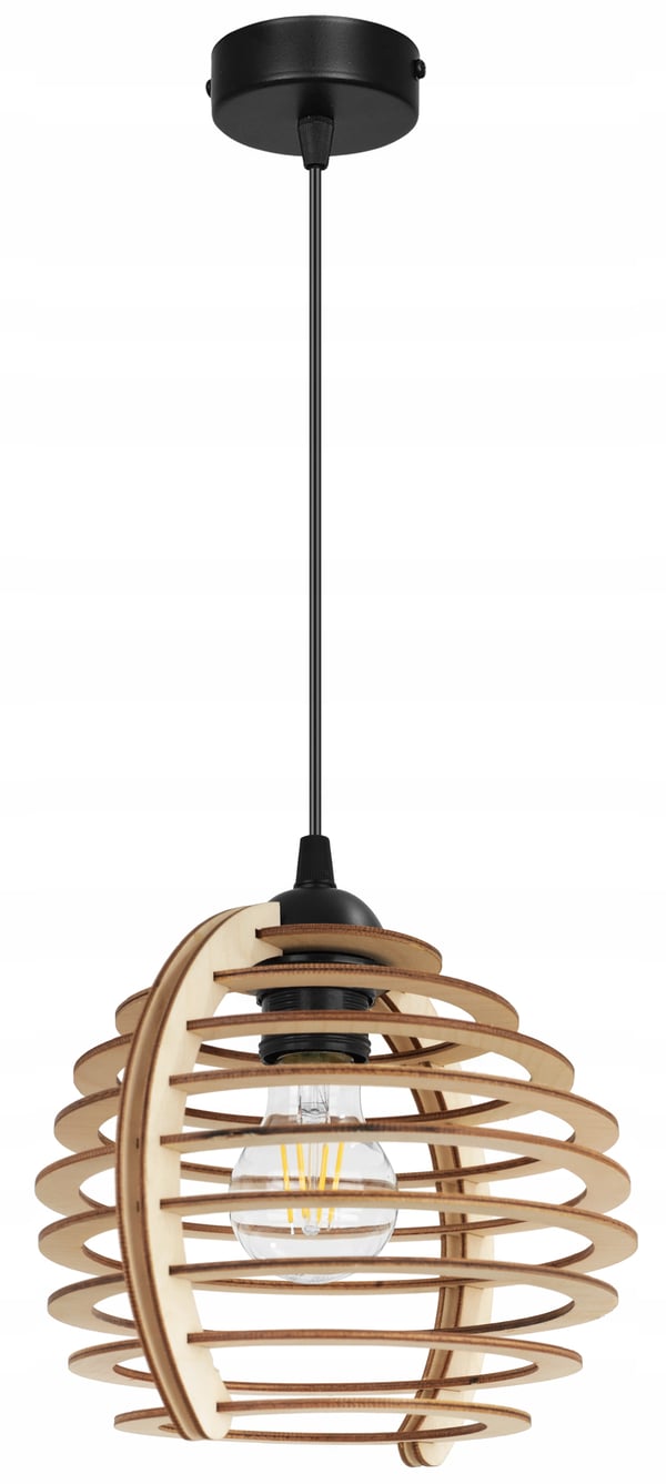 Hængende lampe, loftslysekrone, træ, LED lampeskærm