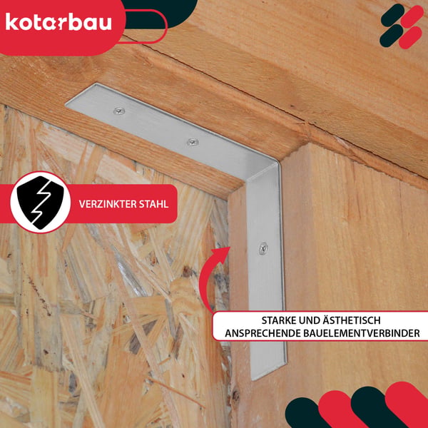 Kotarbau® Kirvesmiehen kulmaliitin ruostumatonta terästä sinkittyä 100 x 100 x 20 mm 50 kpl:n sarja