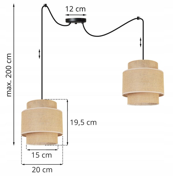 Hængende lampe, loftslysekrone, lampeskærm, boho juta