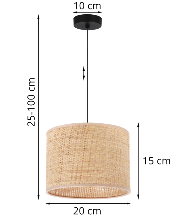 RATTAN HÆNGELAMPE SORT 1 FLAD RATTAN LAMPESKÆRM 20CM