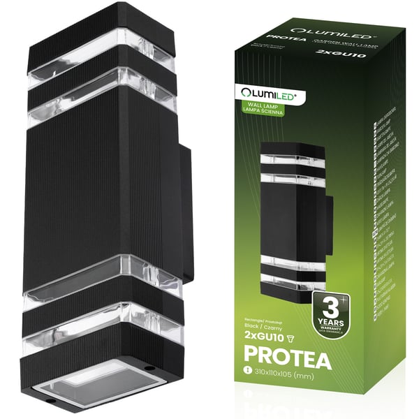 Trädgårdslampa väggarmatur fasadbelysning upp ned GU10 svart PROTEA LUMILED