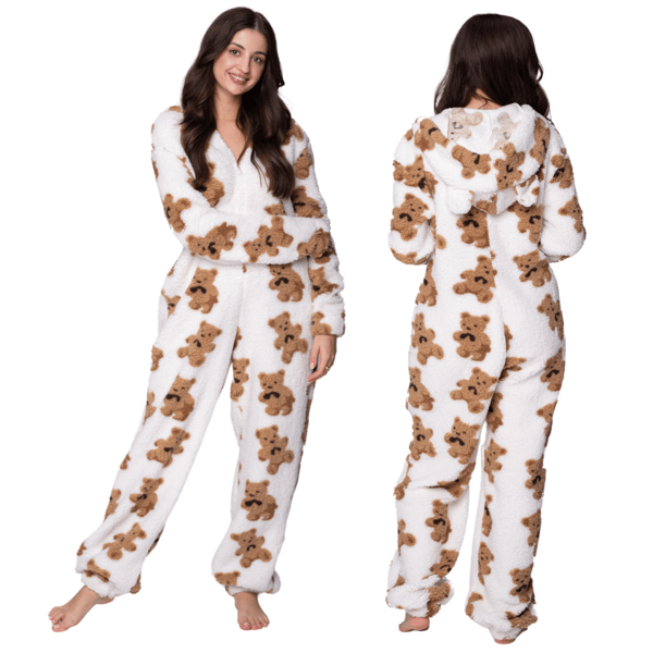 Onesie pyjamas Kigurumi jumpsuit kostym ecru björnar