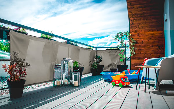 Balkonoverdækning, terrassemåtte, hegn, skyggenet, grå 1×7m GoGarden