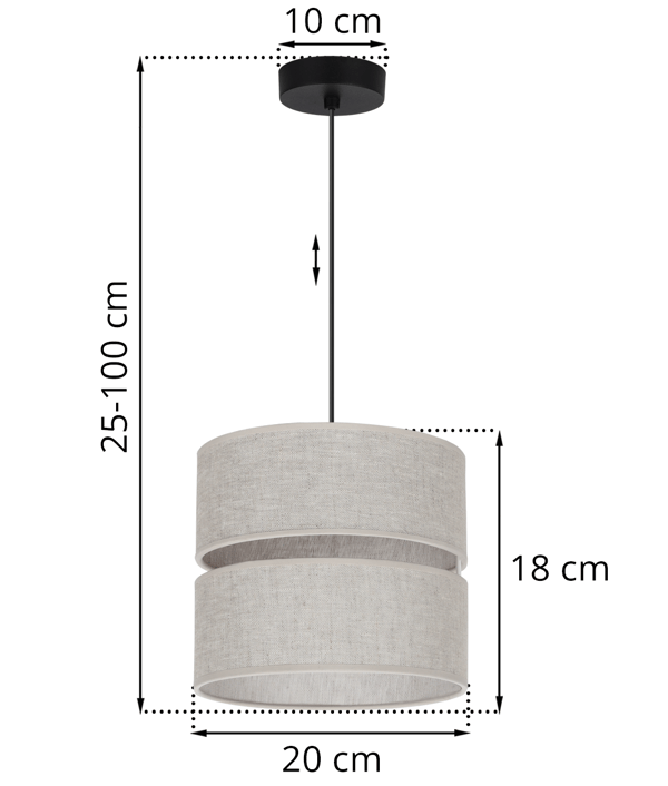 DUO SORT HØRHÆNGELAMPE 1 FLAD LAMPE BEIGE L01 L20CM