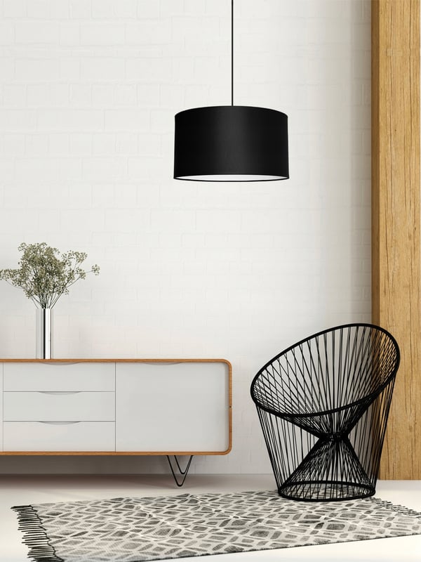 Lofthængelampe, stor lampeskærm, sort, LED, 35 cm