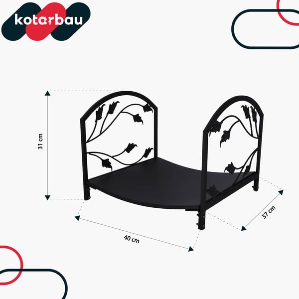 KOTARBAU® vedställ för eldstad stål svarta dekorativa blad 40 x 37 x 31 cm