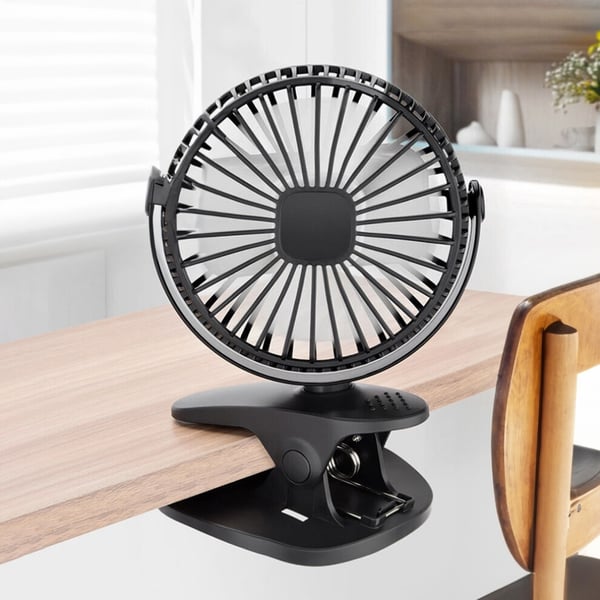 Ventilator med klips, miniventilator, USB-opladning, mobil, sort, skrivebord