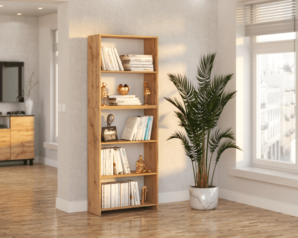 Wotan Oak Kirjahylly 70 CM 5 Hyllyt Kannet Lelut Loft Puinen
