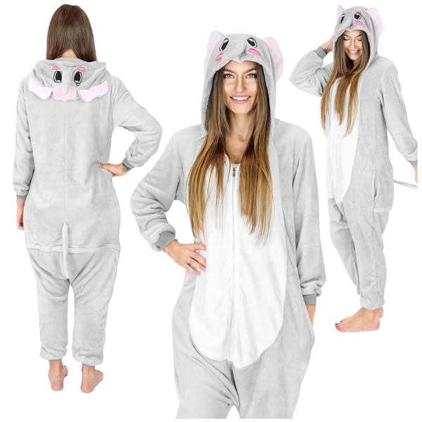 Miesten norsupyjama, hauska aikuisten kigurumi-body, lämmin XL-kokoinen harmaa norsu -body - M