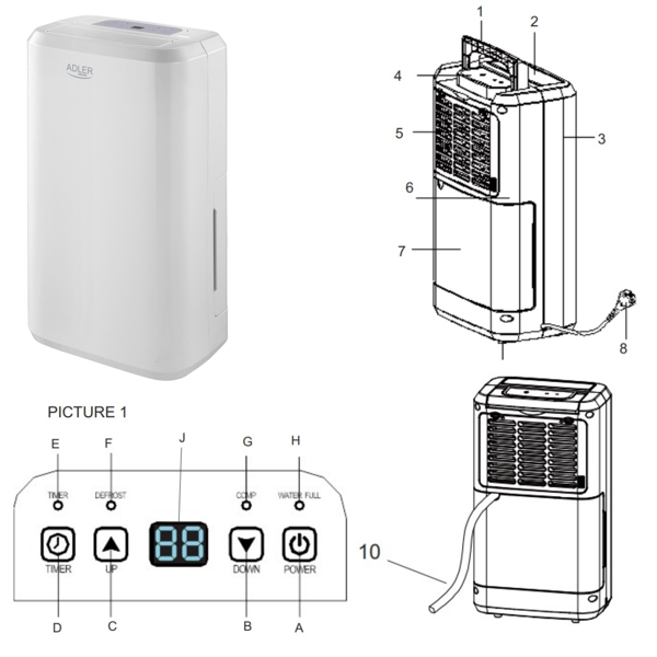 AD 7861 Kompressoriilmakuivain 10 l/24 h LCD-näytöllä