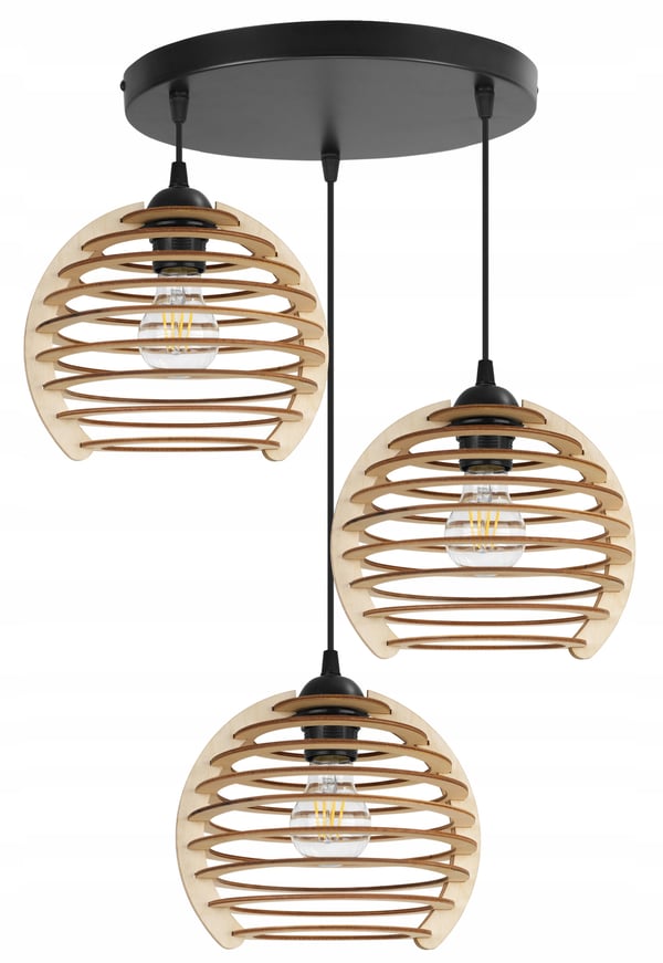 Hængende lampe, loftslysekrone, træ, LED lampeskærm