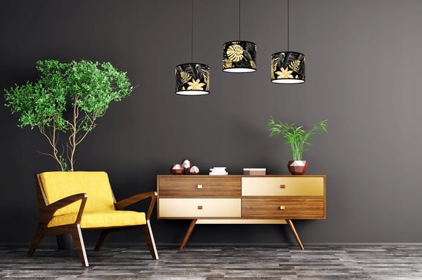 Lofthængende lampe, lampeskærm, gyldne blomster, LED