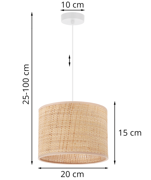 HVID RATTAN HÆNGELAMPE 1 FLAD RATTAN LAMPESKÆRM 20CM